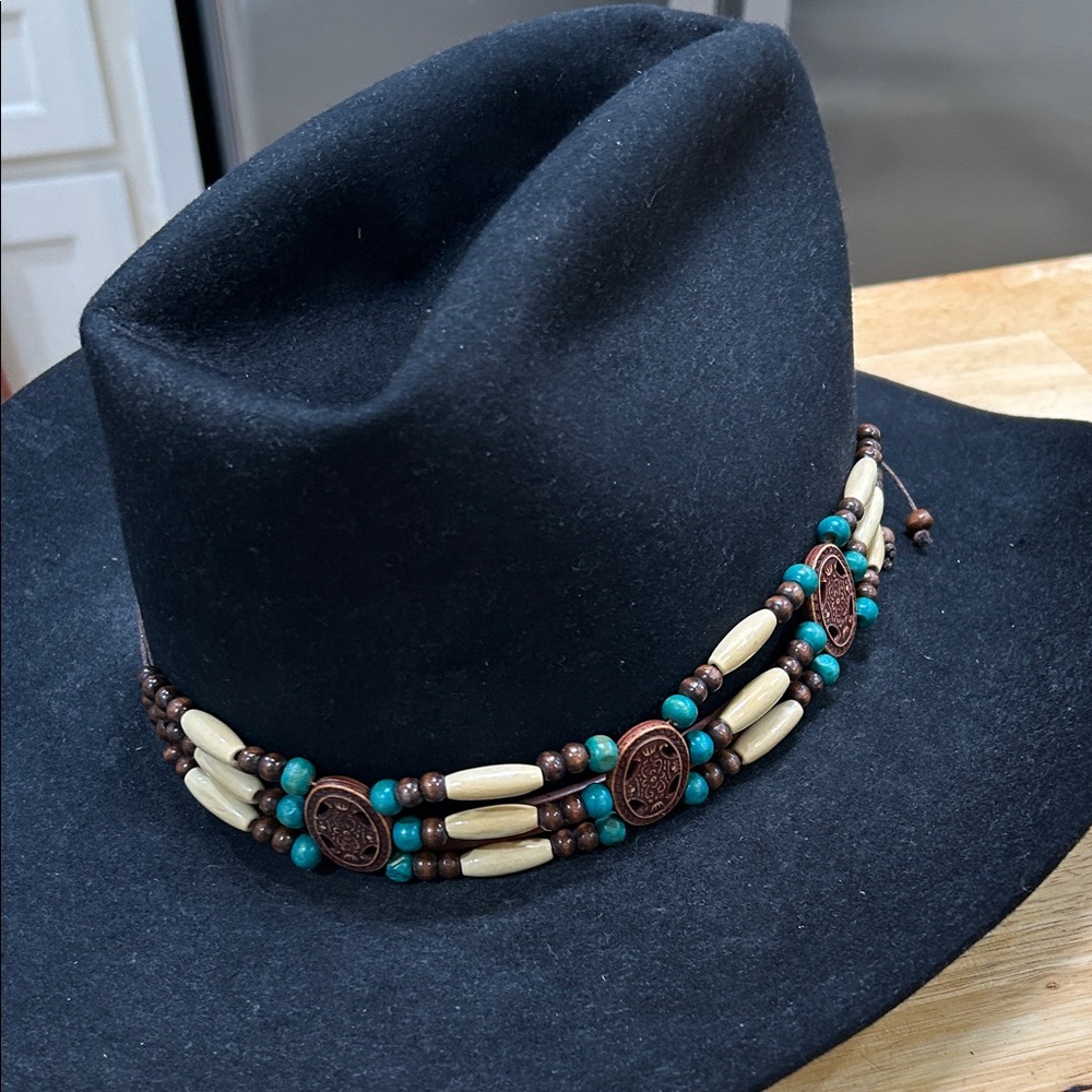 Bohemian Multi-Strand Hatband with Turquoise and Brown Accents